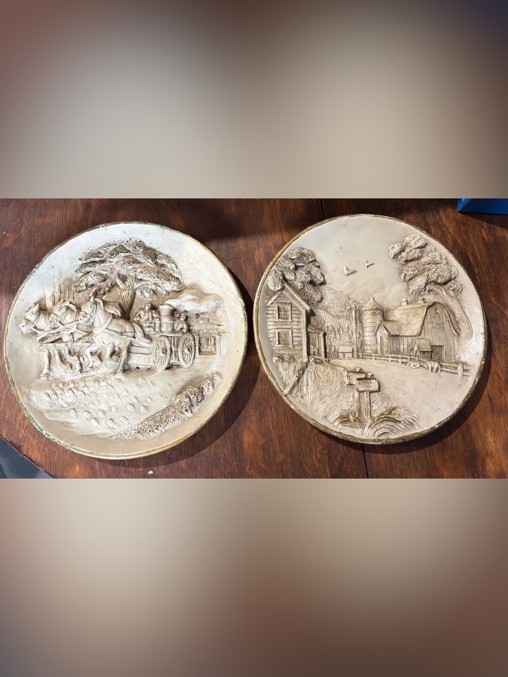 Vintage 1958 Jayess United Co. Plaster 3D Wall Decor Plates Set of 2